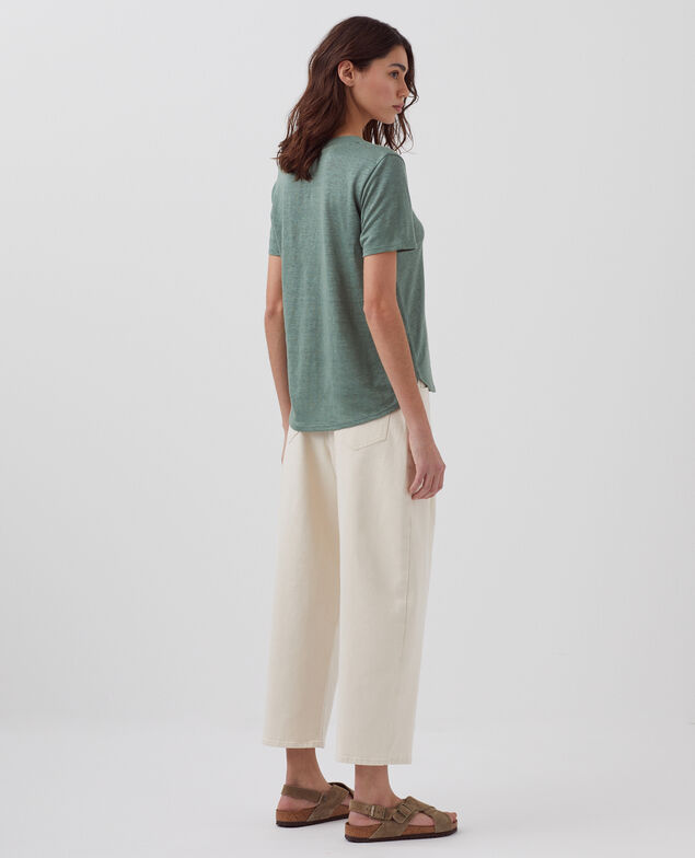 SARAH - Linen V-neck t-shirt H542 darkforest