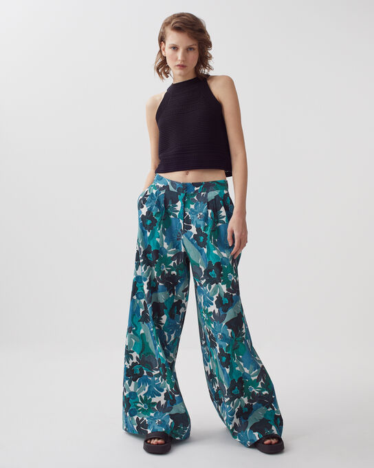 YVONNE - Loose cotton trousers 0522 PALMERAIE GREEN