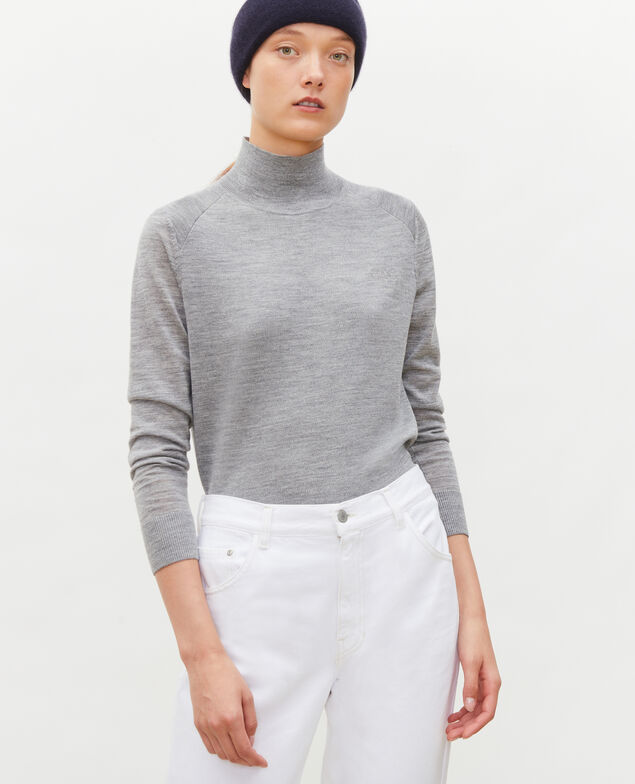 Turtleneck merino wool jumper Light grey melange