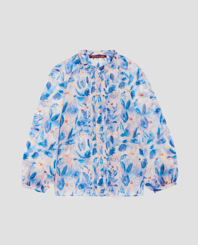 Long-sleeve silky blouse H600 window blue 4sbl117p10