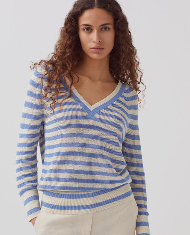 Linen V-neck striped jumper 4sju088l01 thin savoie 4sju088l01