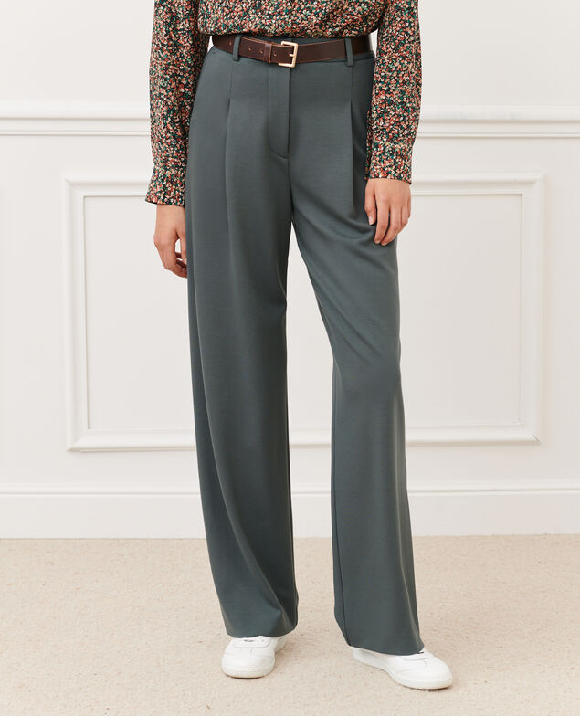 YVONNE - Wide pleated trousers 8817 58 darkgreen