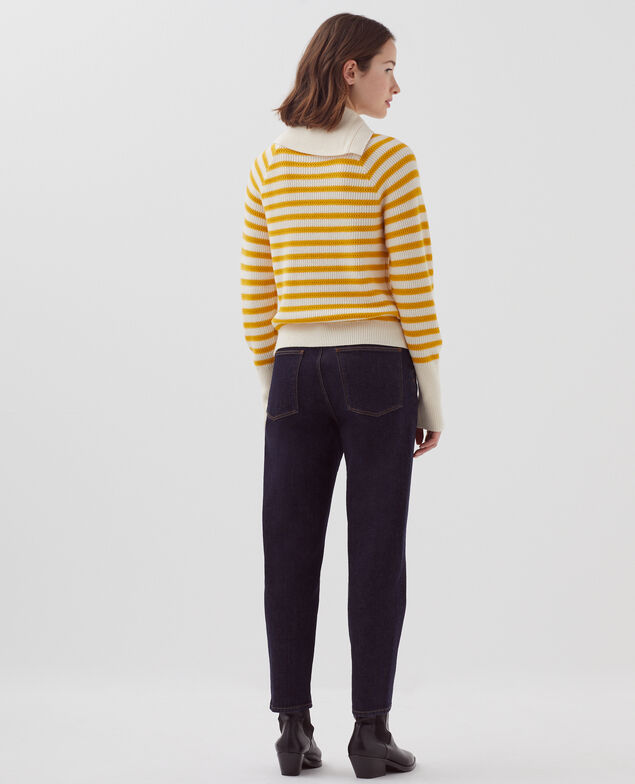 Merino wool striped jumper with button-up neck I471 st ecru yellow