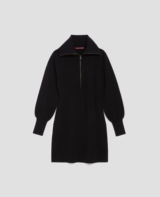 Merino wool zip-up mini dress H091 black beauty