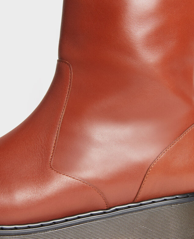 Leather wedge boots Brandy brown