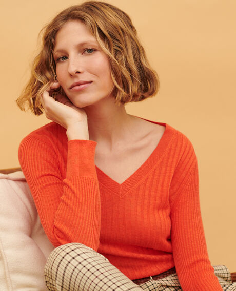 Textured linen jumper 0250 tiger lily orange 3sju191l01
