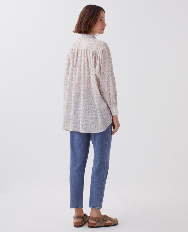 Pleated cotton blouse H613 fleurette blue