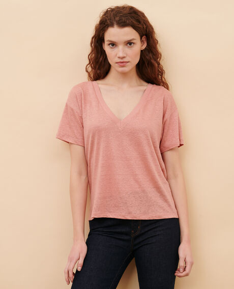 SARAH - Linen V-neck t-shirt 13 pink Locmelar