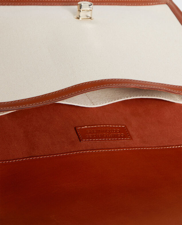 Canvas and leather flap bag Gardenia camel
