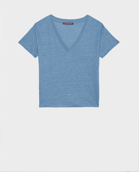 SARAH - Linen V-neck t-shirt 8820 63 blue Locmelar