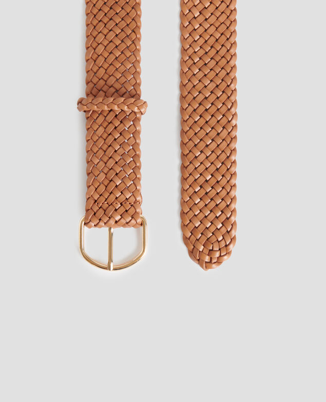Wide braided leather belt J490 mustard gold