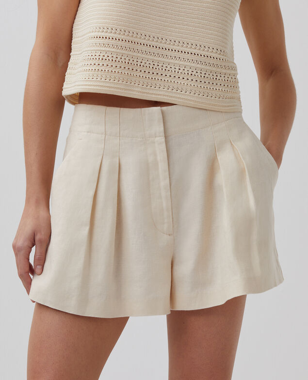 Pleated linen shorts H303 white swan