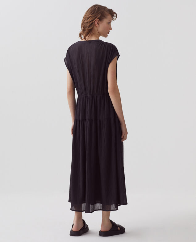 Pleated cotton maxi dress H091 black beauty