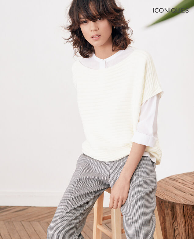 Short-sleeved seamless ribbed knit jumper Kaolin