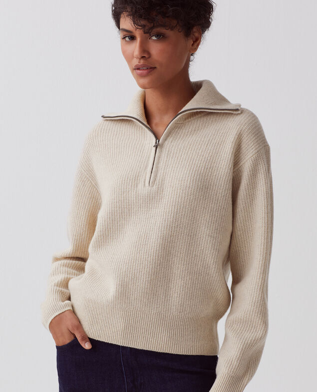 Half-zip wool jumper U300 natural