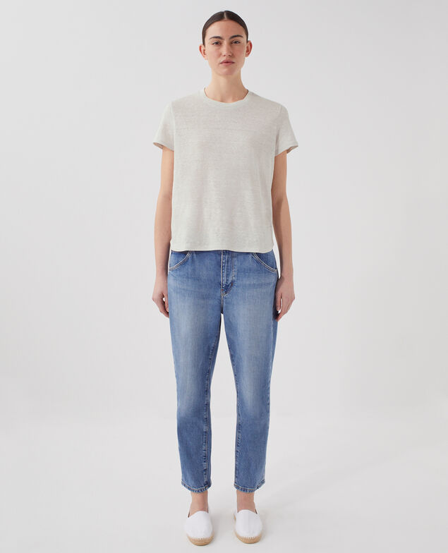 AMANDINE: linen round neck t-shirt U020 light gray