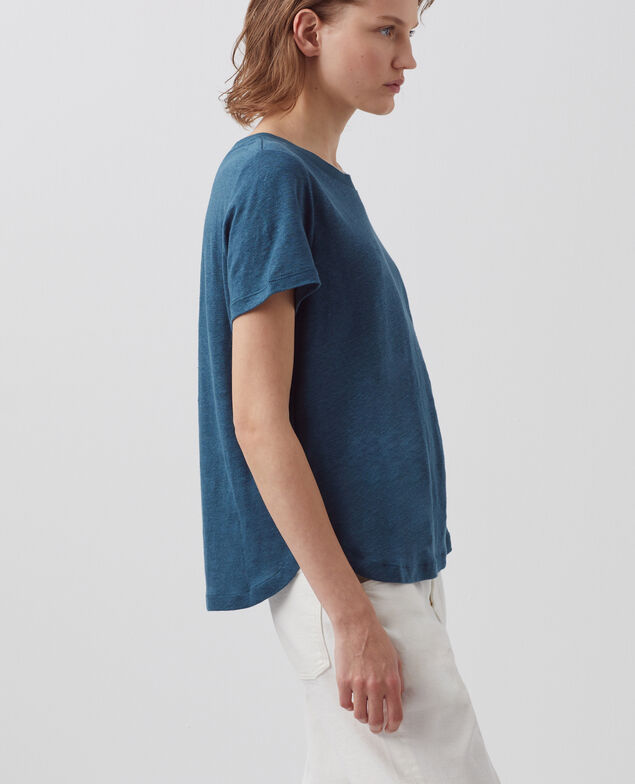 AMANDINE - linen round neck t-shirt A662 solid blue duck