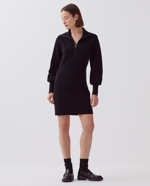 Merino wool zip-up mini dress H091 black beauty