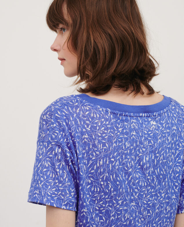 SARAH - Linen V-neck t-shirt 91 print blue