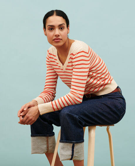 Striped linen jumper 0240 tiger lily stripes 3sju271l01