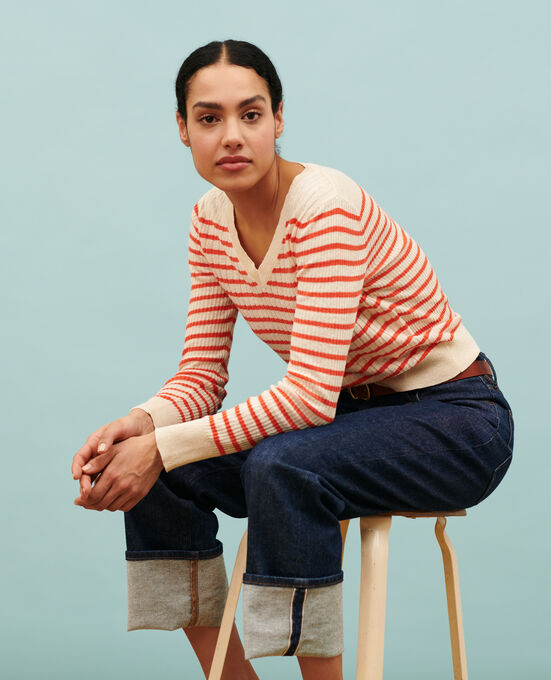 Striped linen jumper 0240 TIGER LILY STRIPES