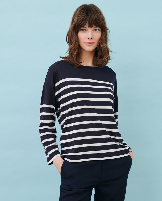 Cotton blend striped top 89 stripe navy