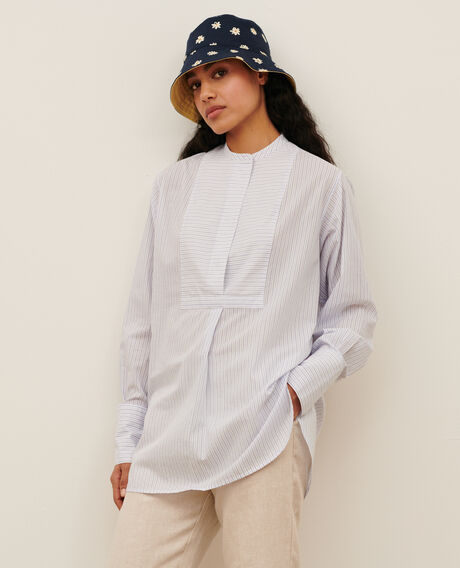 Cotton shirt with high-low hem 0622 blue medium stripes 3ssh289c21