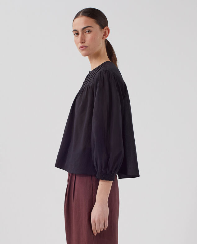 Cotton voile blouse H091 black beauty