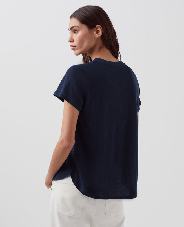 AMANDINE -  Linen round neck t-shirt H695 night sky