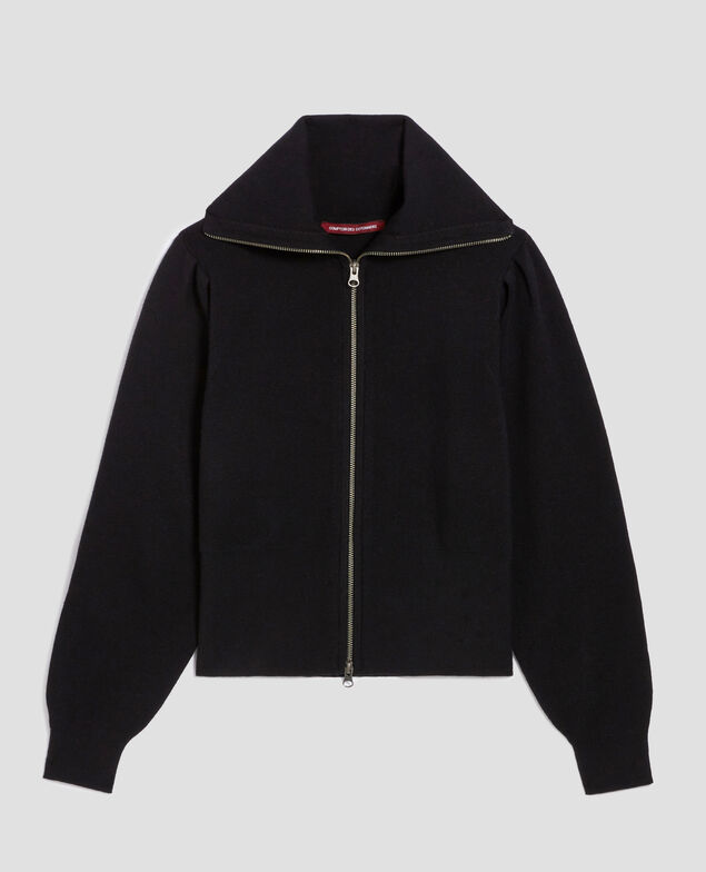 Zip-up merino wool cardigan H091 black beauty