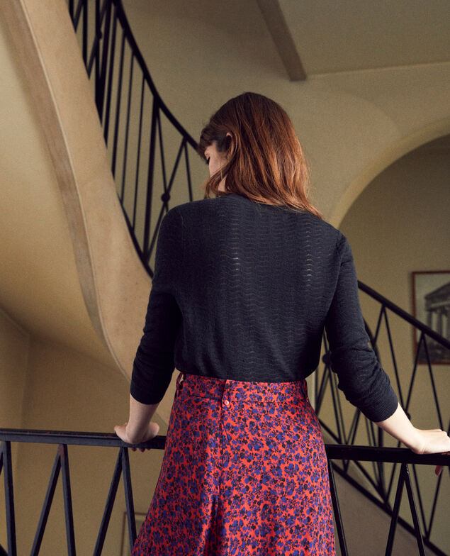 Novelty knit jumper 100% Merino Wool Noir