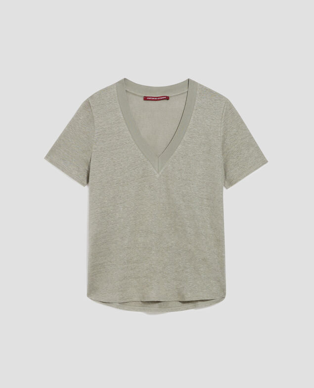 SARAH - Linen V-neck t-shirt H050 vetiver