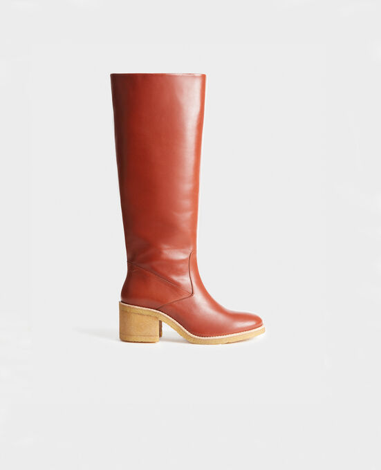 Leather boots with a crepe sole BRANDY BROWN