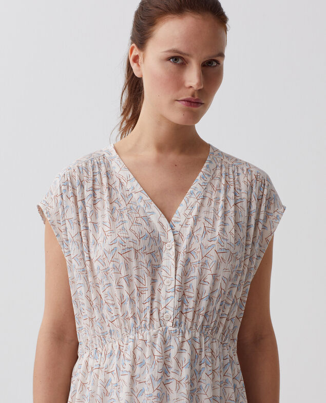 Pleated cotton maxi dress H613 fleurette blue