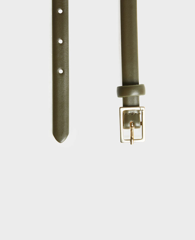  Skinny leather belt with rectangular buckle Military green