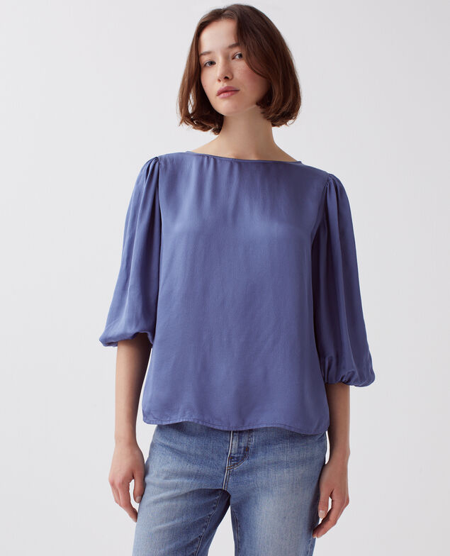 Floaty 3/4-length sleeve blouse I640 gray blue