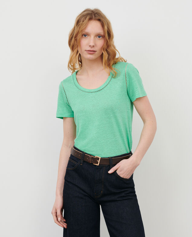 Linen T-shirt Jade cream Lye