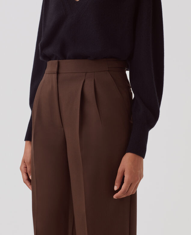 CAMILLE - Pleated wool trousers I390 coffee bean