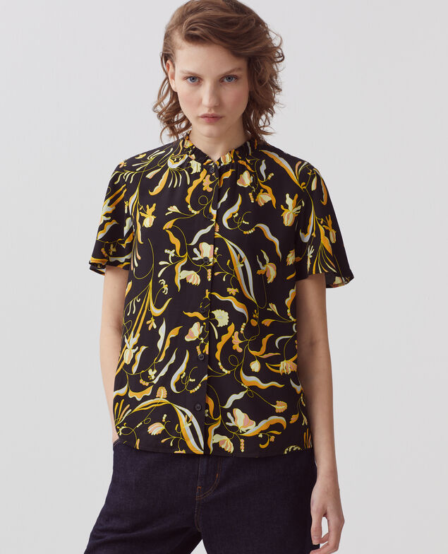 Short-sleeve fluid blouse H094 delicate fl black2