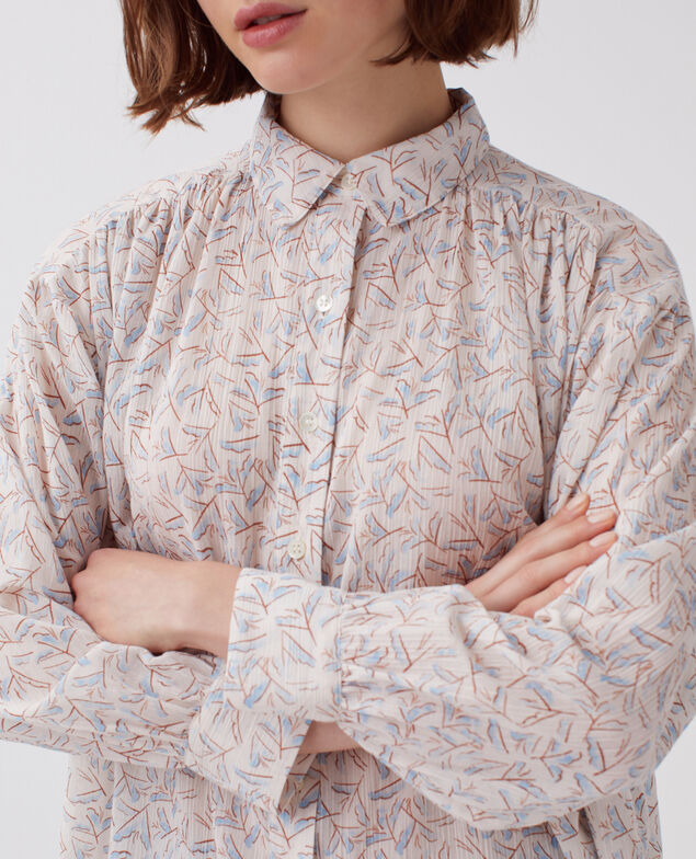 Pleated cotton blouse H613 fleurette blue