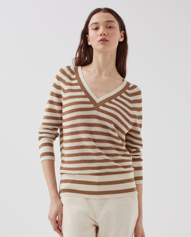 Linen V-neck striped jumper