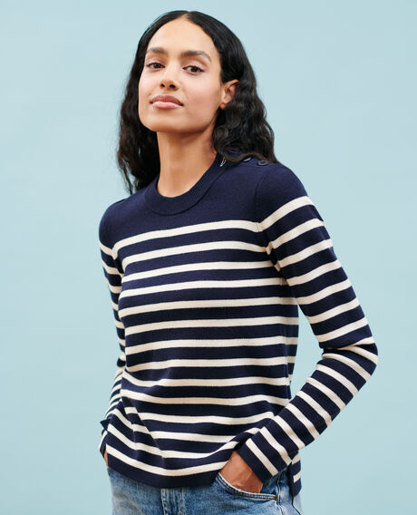 MADDY - Striped merino wool jumper 8875 69 navy stripes 2wju244w21