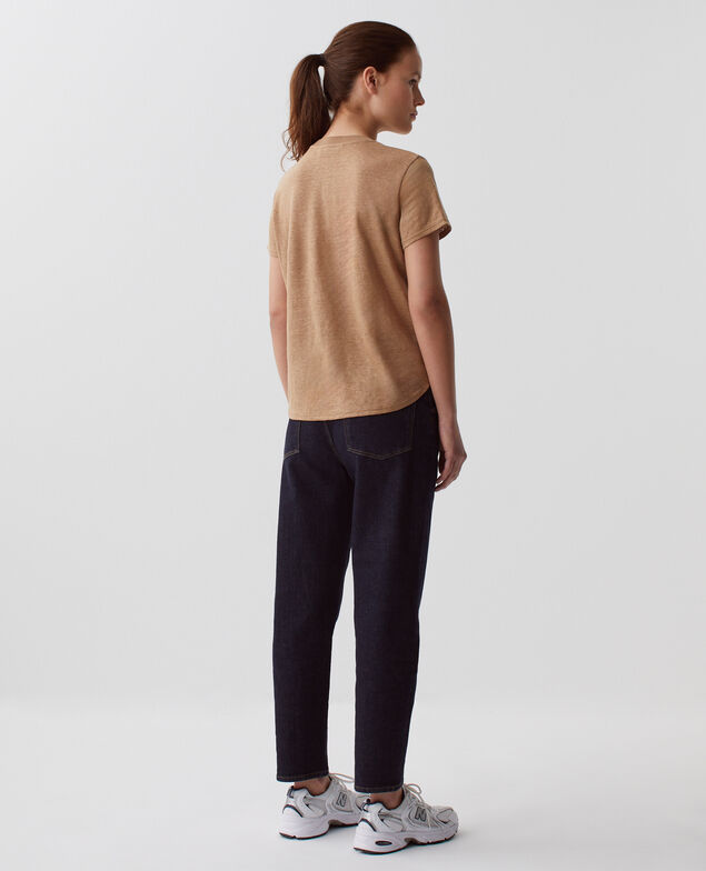 AMANDINE - linen round neck t-shirt H330 tiger's eye