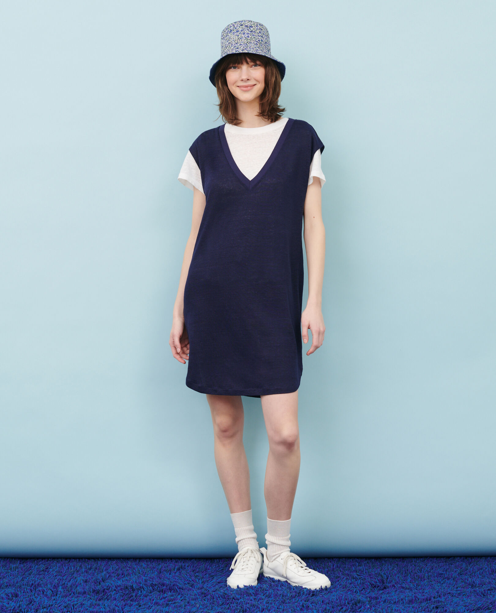 Linen mini dress 68 blue 2sdj350f05