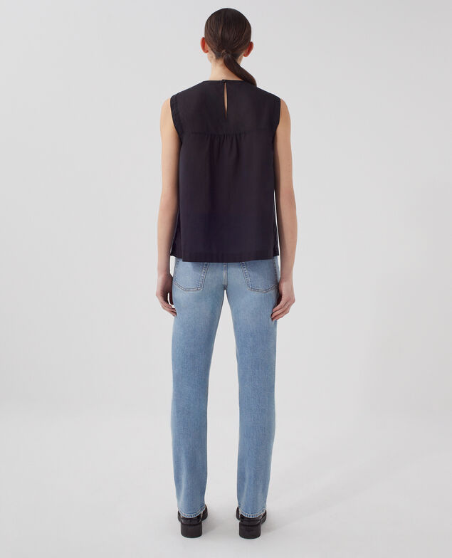 Cotton voile sleeveless top H091 black beauty
