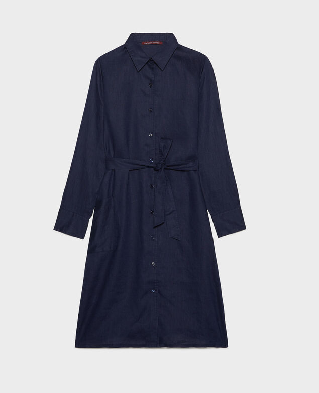 Linen shirt dress Maritime blue