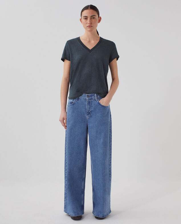 SARAH - Linen V-neck t-shirt J690 blueberry