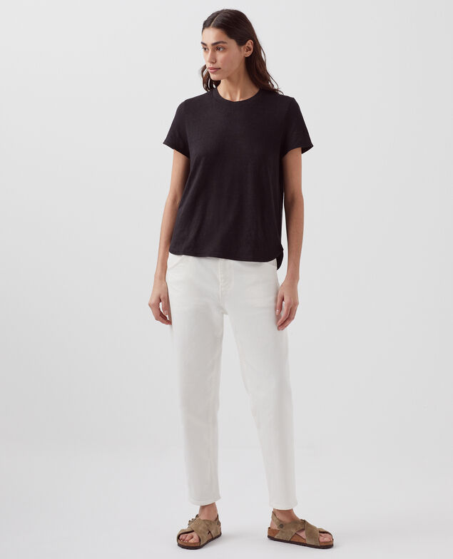 AMANDINE -  Linen round neck t-shirt H091 black beauty