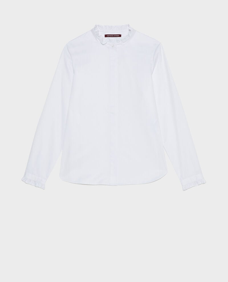 Ruffled high collar cotton shirt Brilliant white Marcenat