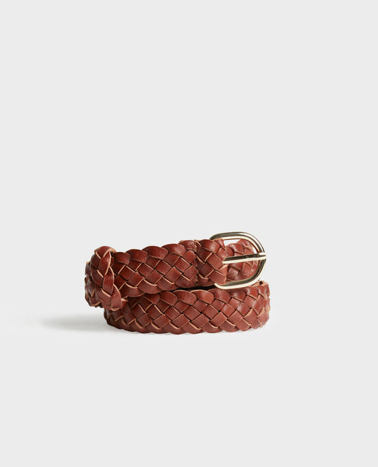 Skinny braided leather belt 8884 34 BROWN